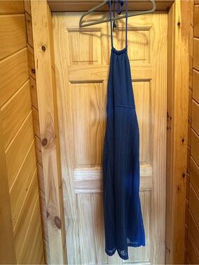 Lulu's Navy Blue Backless Crochet Maxi Dress